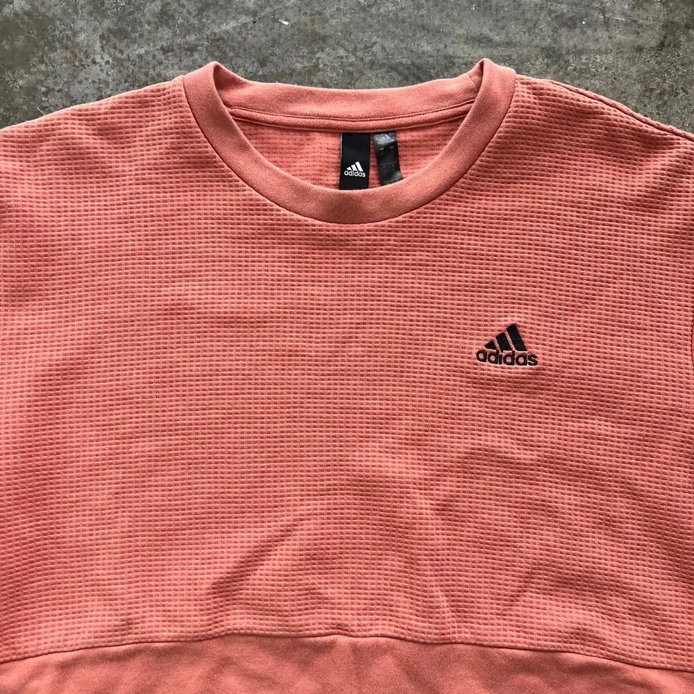 Adidas Waffle Knit Colorblock Crewneck Pullover Salmon Pink Large